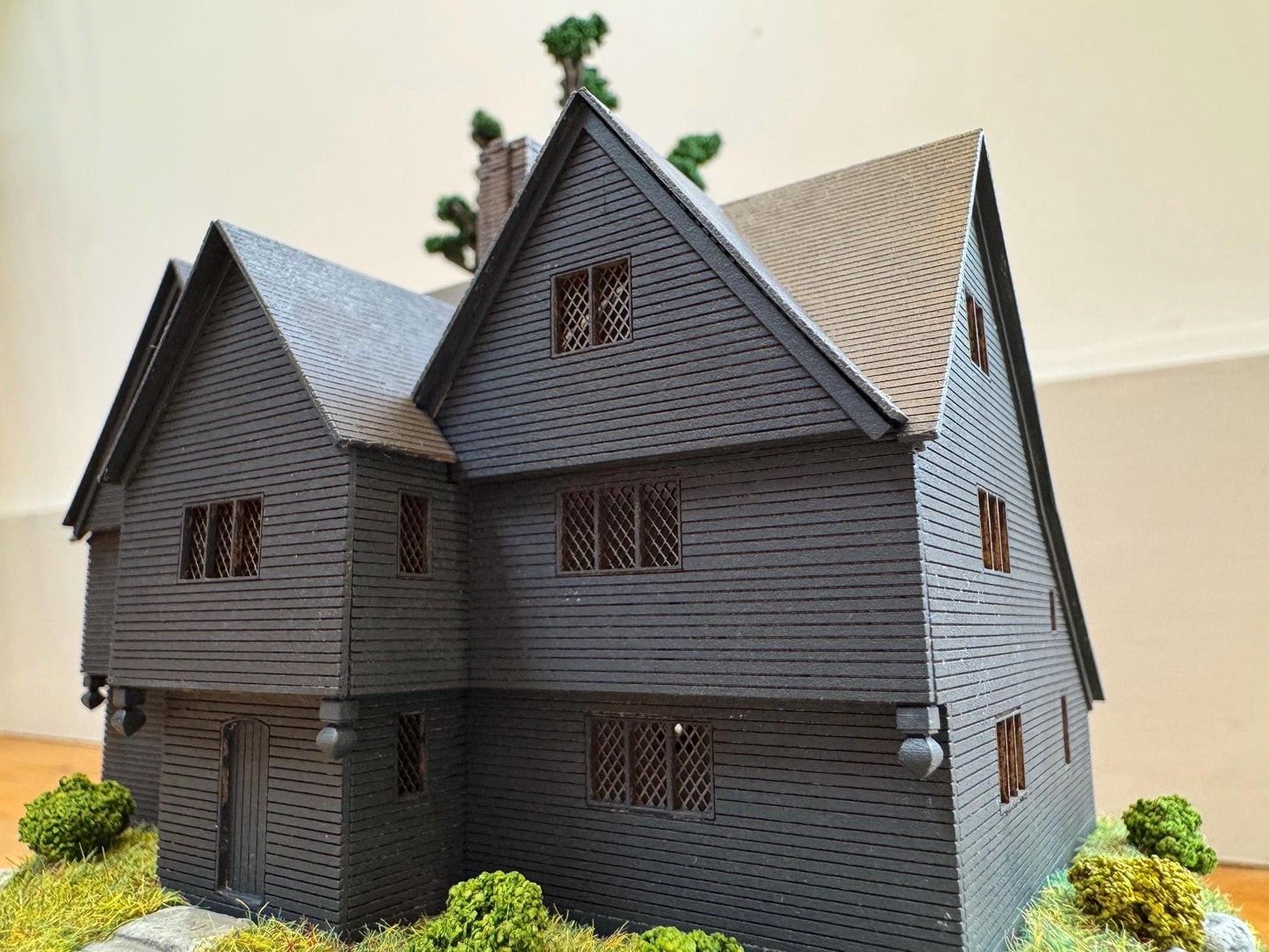 Model miniature Salem Witch House in glass dome