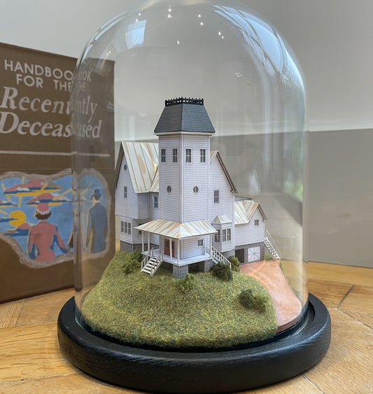 Model miniature Beetlejuice movie house in glass dome