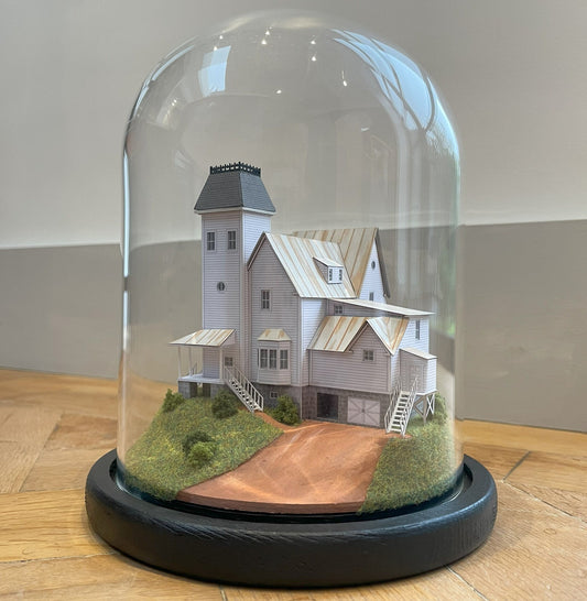 Model miniature Beetlejuice movie house in glass dome
