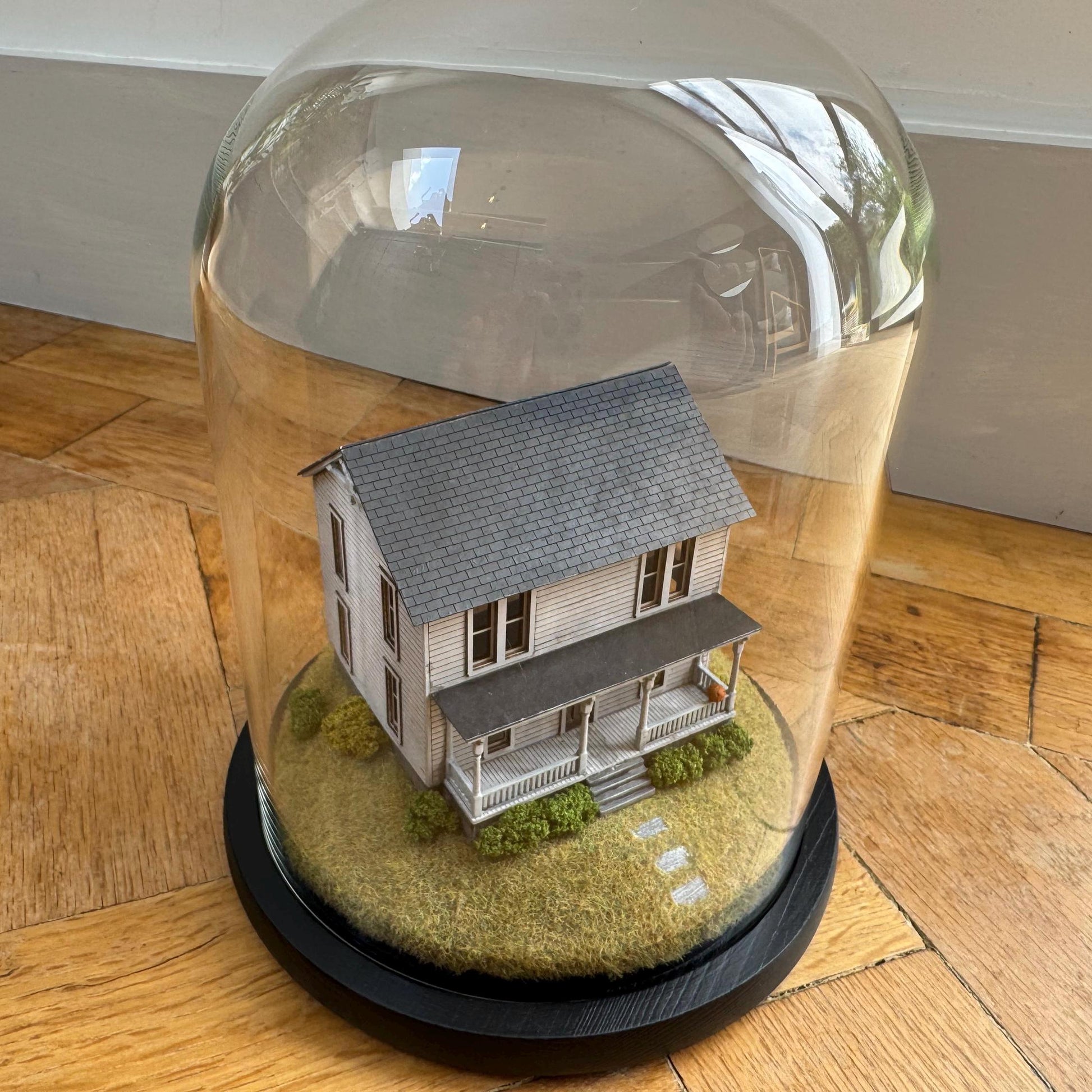 Model of Halloween Michael Myers movie house in glass dome. Halloween 1978
