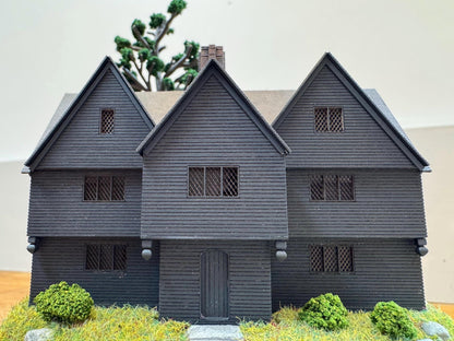 Model miniature Salem Witch House in glass dome