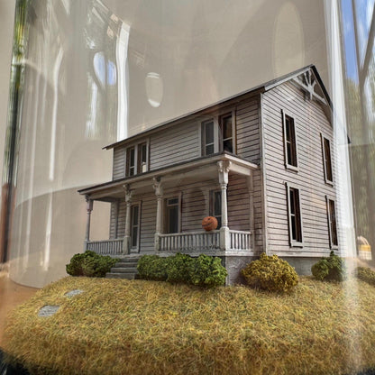 Model of Halloween Michael Myers movie house in glass dome. Halloween 1978