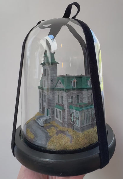 Handmade The Addams Family 1991 House Miniature Movie Diorama in Glass Dome Cloche | Gothic Whimsigoth Home Decor Book Nook